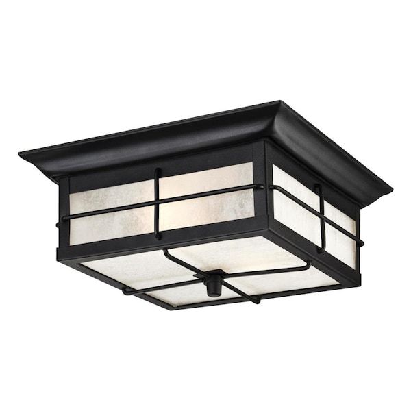 Westinghouse Two-Light Outdoor Flush Fixture Orwell Textured Black Steel Frstd Gls 6204800 - main